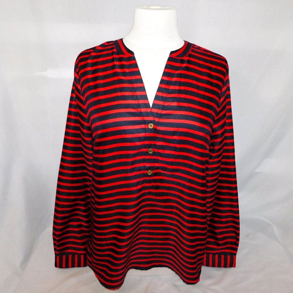 The Limited Red Black Striped V Neck Blouse Womens L